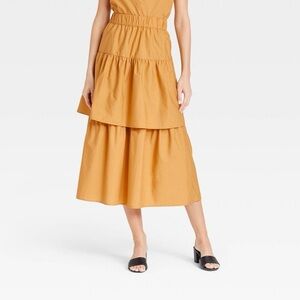 Who What Wear Mustard Layered Ruffled Skirt - Size Medium